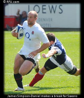 James Simpson-Daniel (Gloucester Rugby) makes a break for England Saxons 